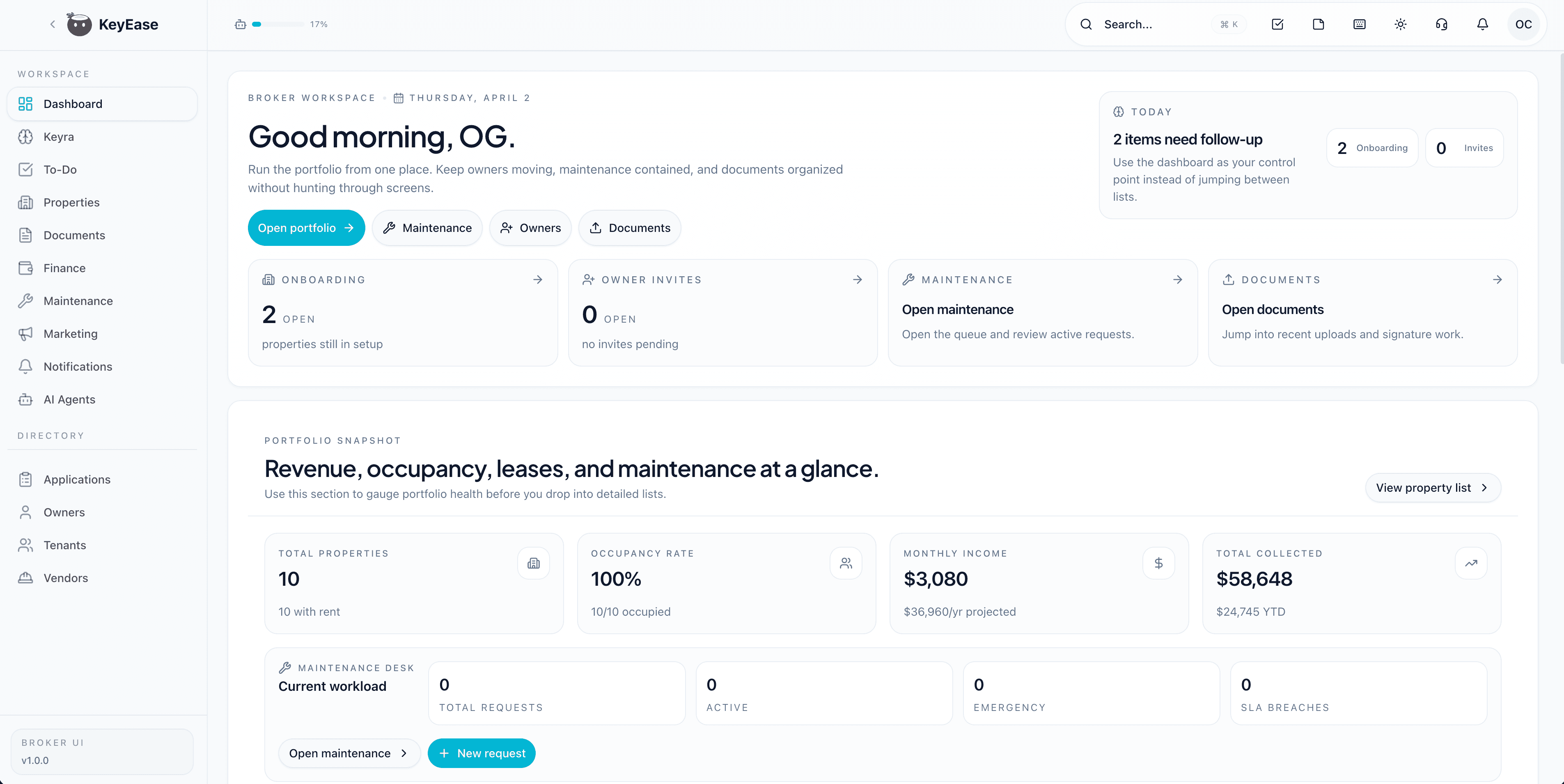 KeyEase broker dashboard overview