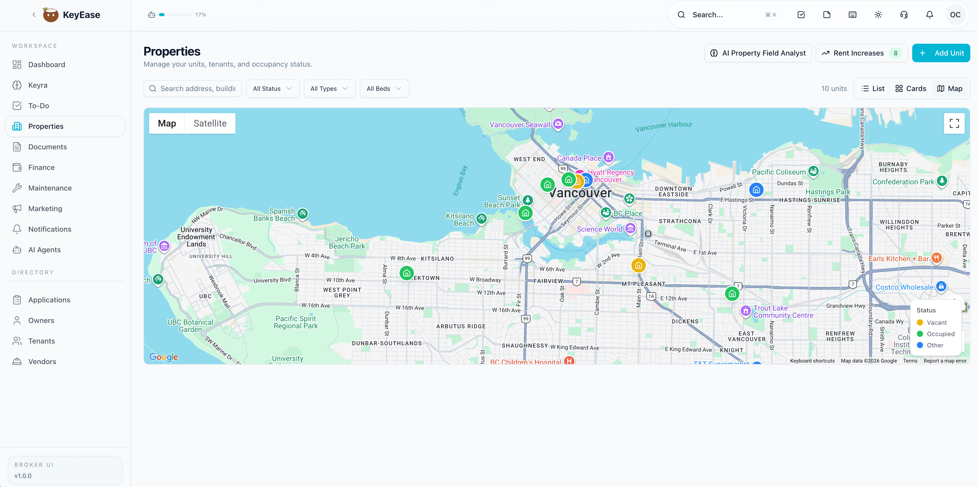 KeyEase properties map view